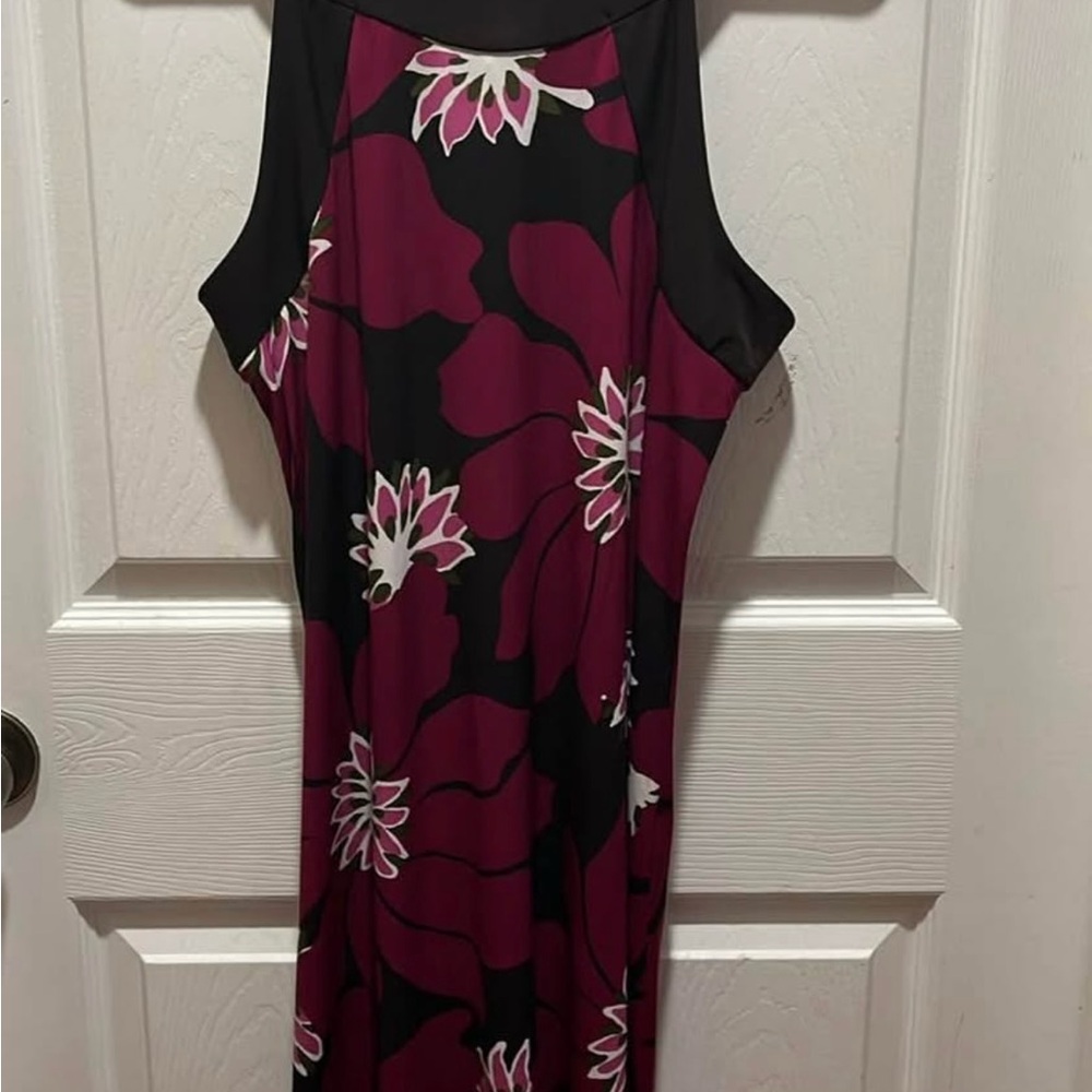 Floral Sleeveless Dress - Dark Brown and Purple